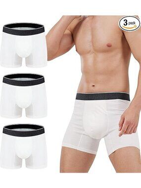 Aircute Men's 3 Pack Incontinence Boxer Briefs 2XL Leak Proof 60mL White